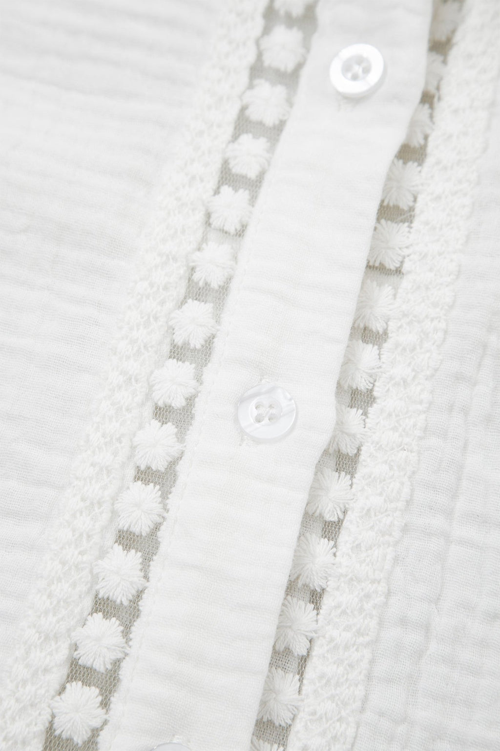 Solid Crinkle Textured Lace Trim Buttoned Shirt - Rooted & Reckless Co.