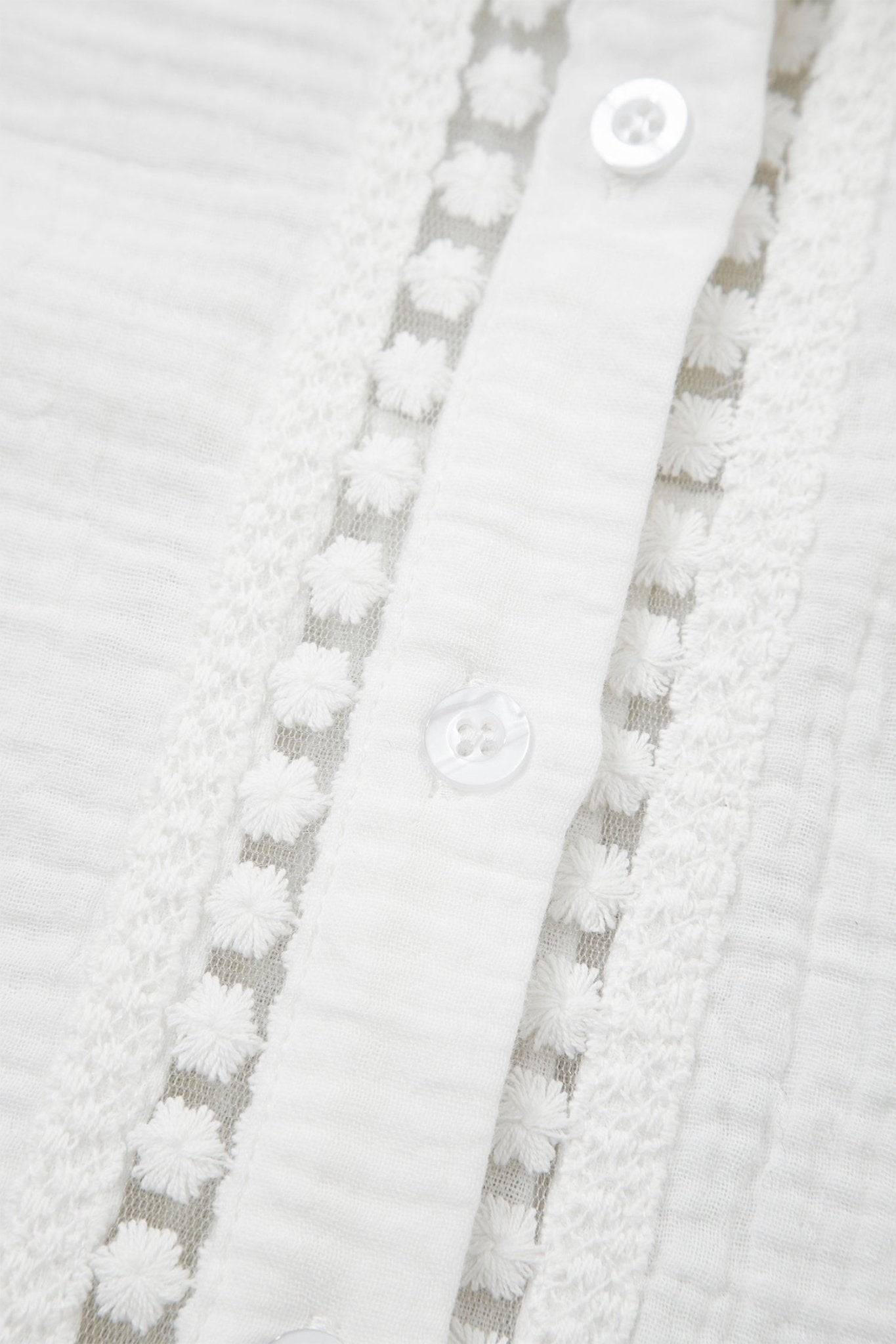 Solid Crinkle Textured Lace Trim Buttoned Shirt - Rooted & Reckless Co.
