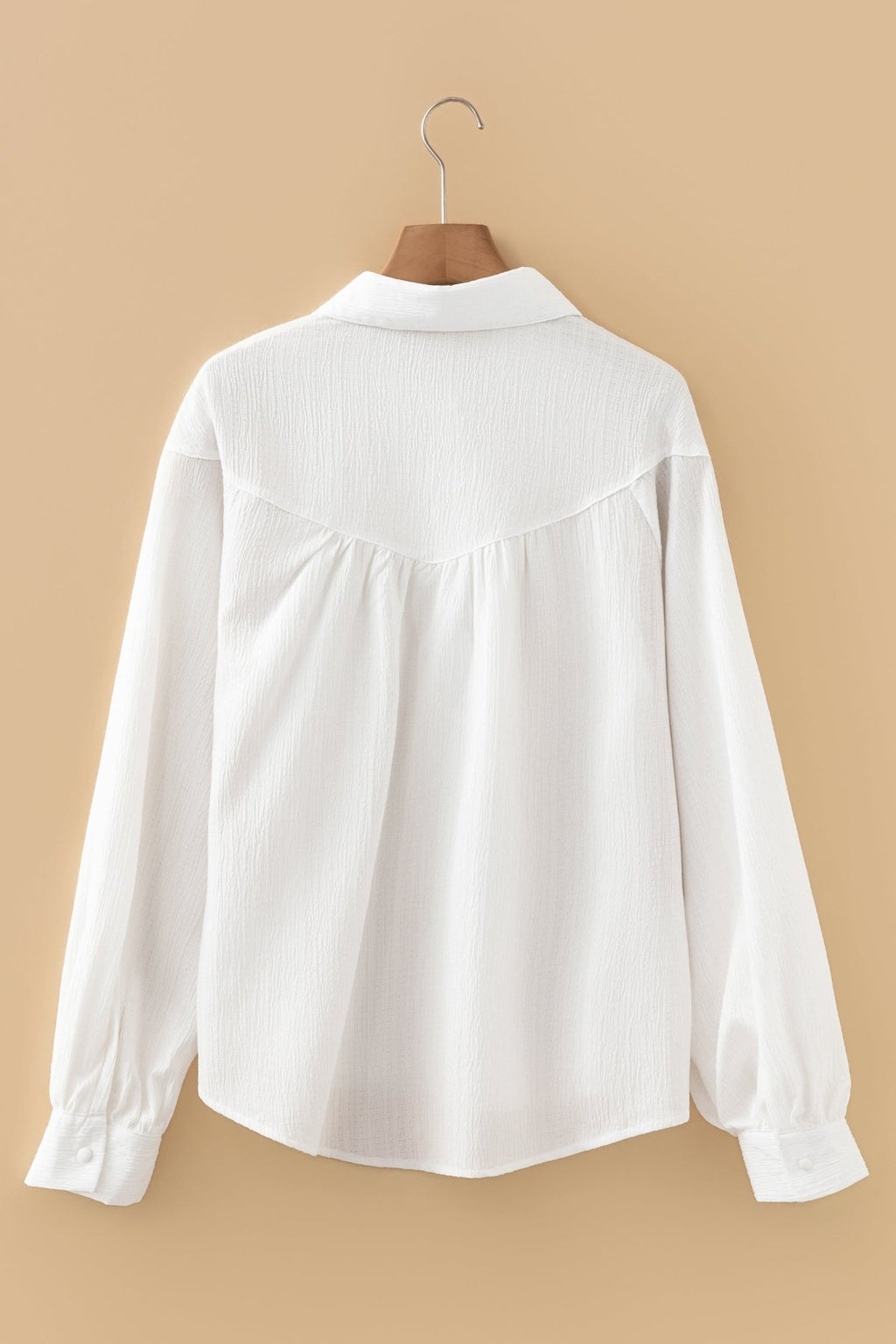 Solid Crinkled Lantern Sleeve Buttoned Shirt - Rooted & Reckless Co.