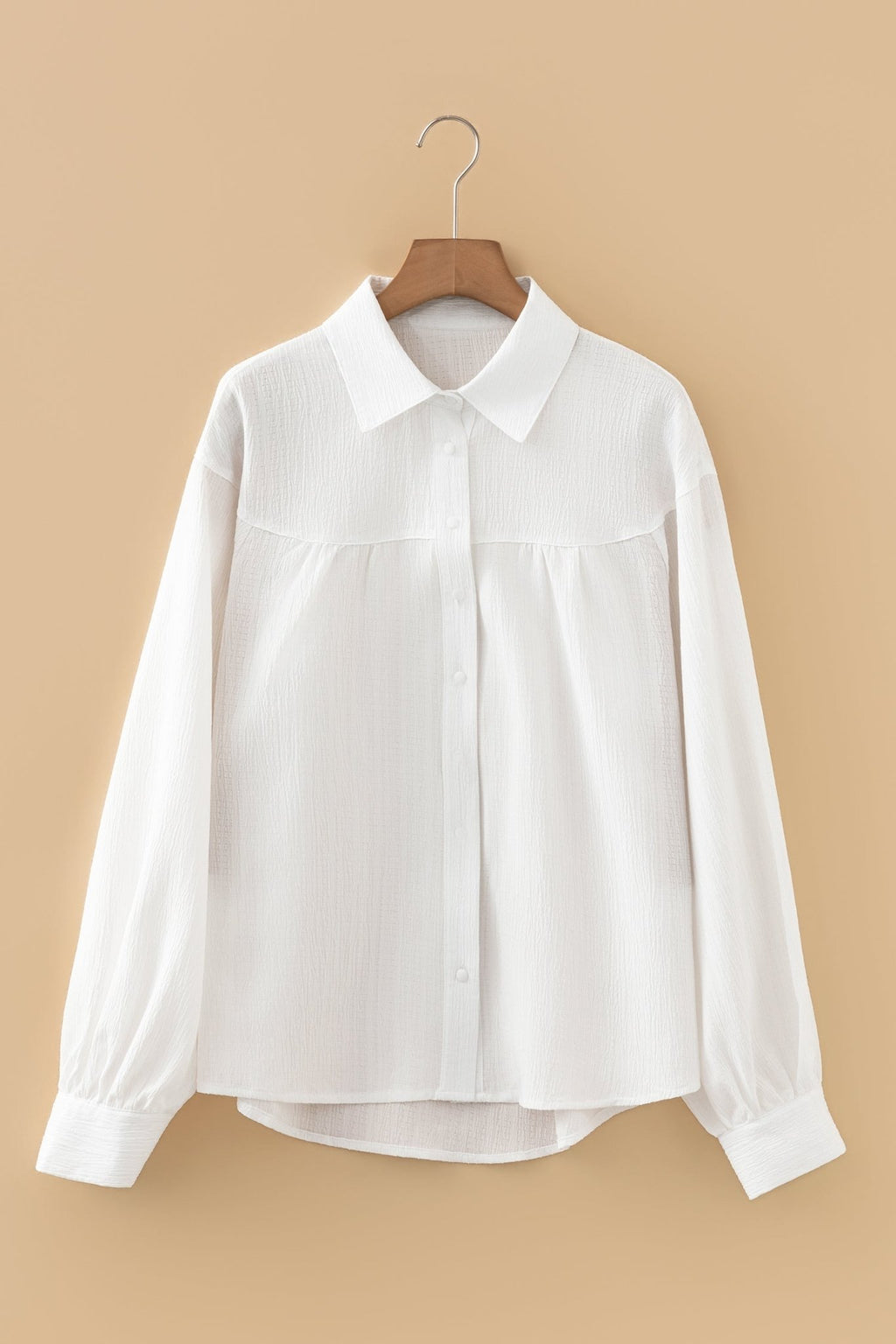 Solid Crinkled Lantern Sleeve Buttoned Shirt - Rooted & Reckless Co.