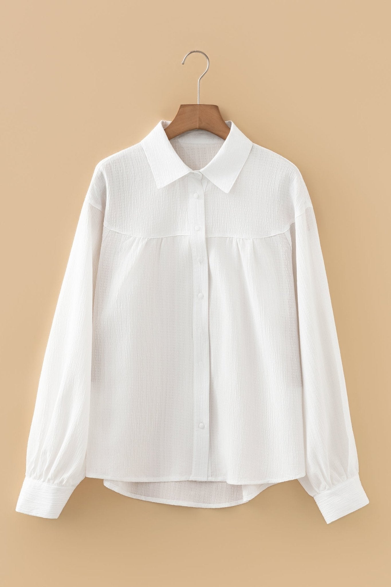 Solid Crinkled Lantern Sleeve Buttoned Shirt - Rooted & Reckless Co.