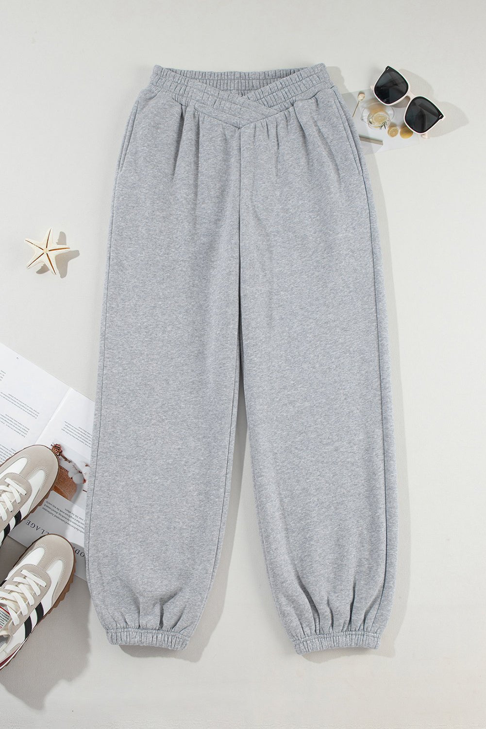 Solid Crisscross Elastic High Waist Sweatpants - Rooted & Reckless Co.