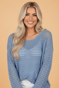 Solid Crochet Knit Long Sleeve Sweater - Rooted & Reckless Co.