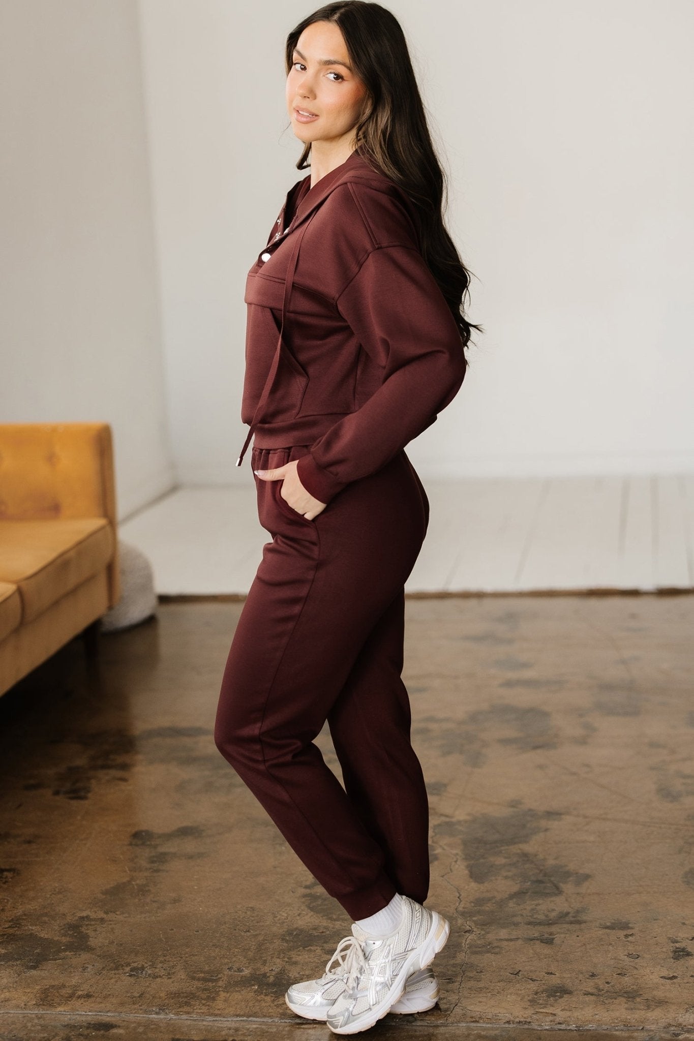 Solid Cropped Hoodie and Jogger Lounge Set - Rooted & Reckless Co.
