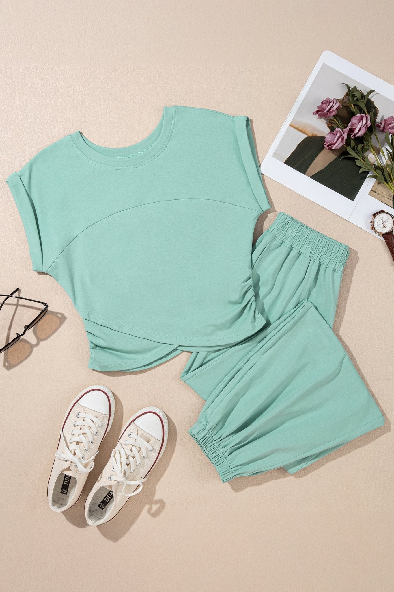 Solid Cropped Top & Jogger Pants Set - Rooted & Reckless Co.