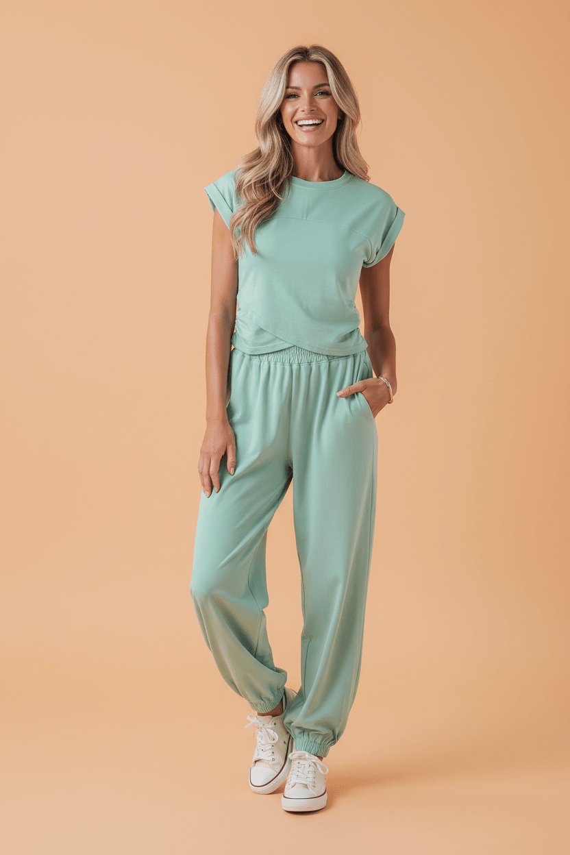 Solid Cropped Top & Jogger Pants Set - Rooted & Reckless Co.