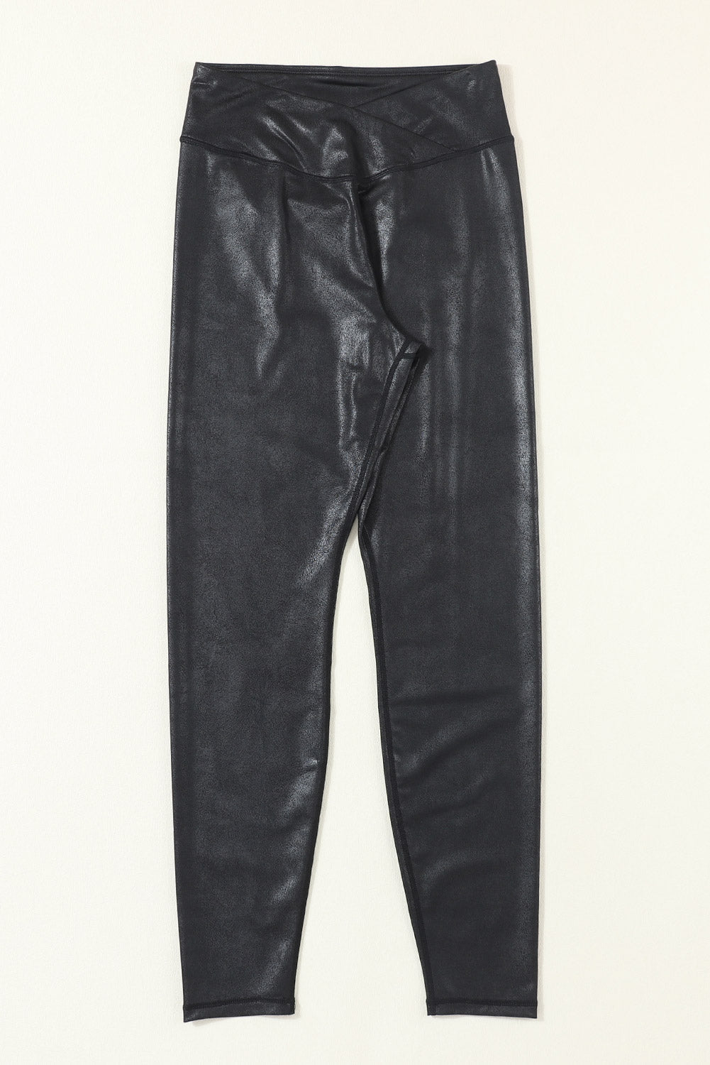 Solid Crossed Dip Waist Leather Leggings - Rooted & Reckless Co.
