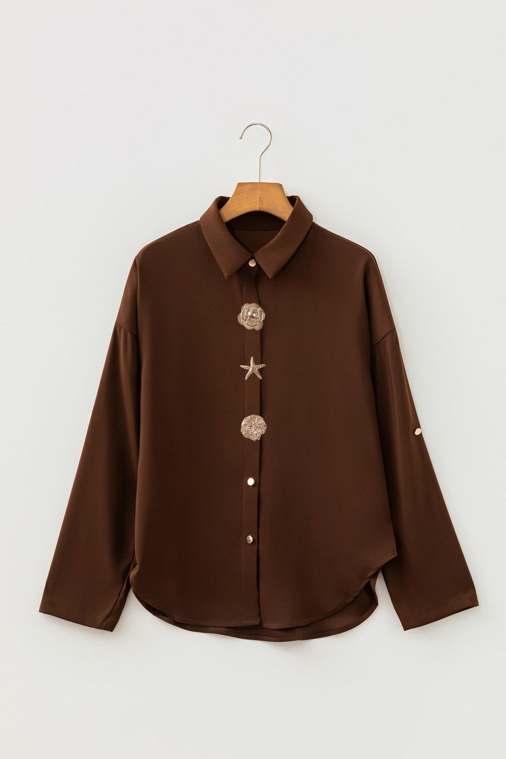 Solid Decorative Button Up Long Sleeve Shirt - Rooted & Reckless Co.