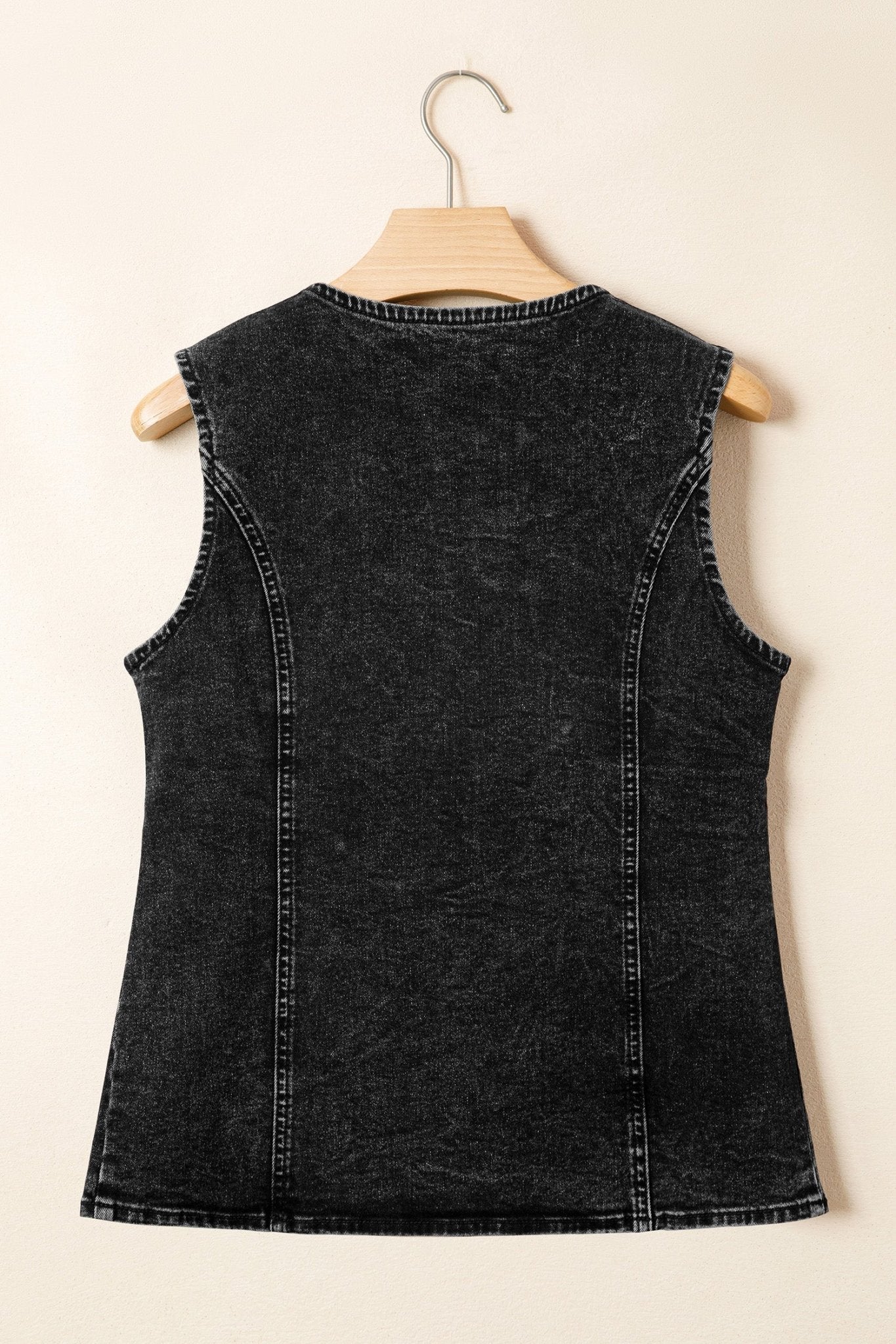 Solid Denim Buttoned Front Slit Vest - Rooted & Reckless Co.