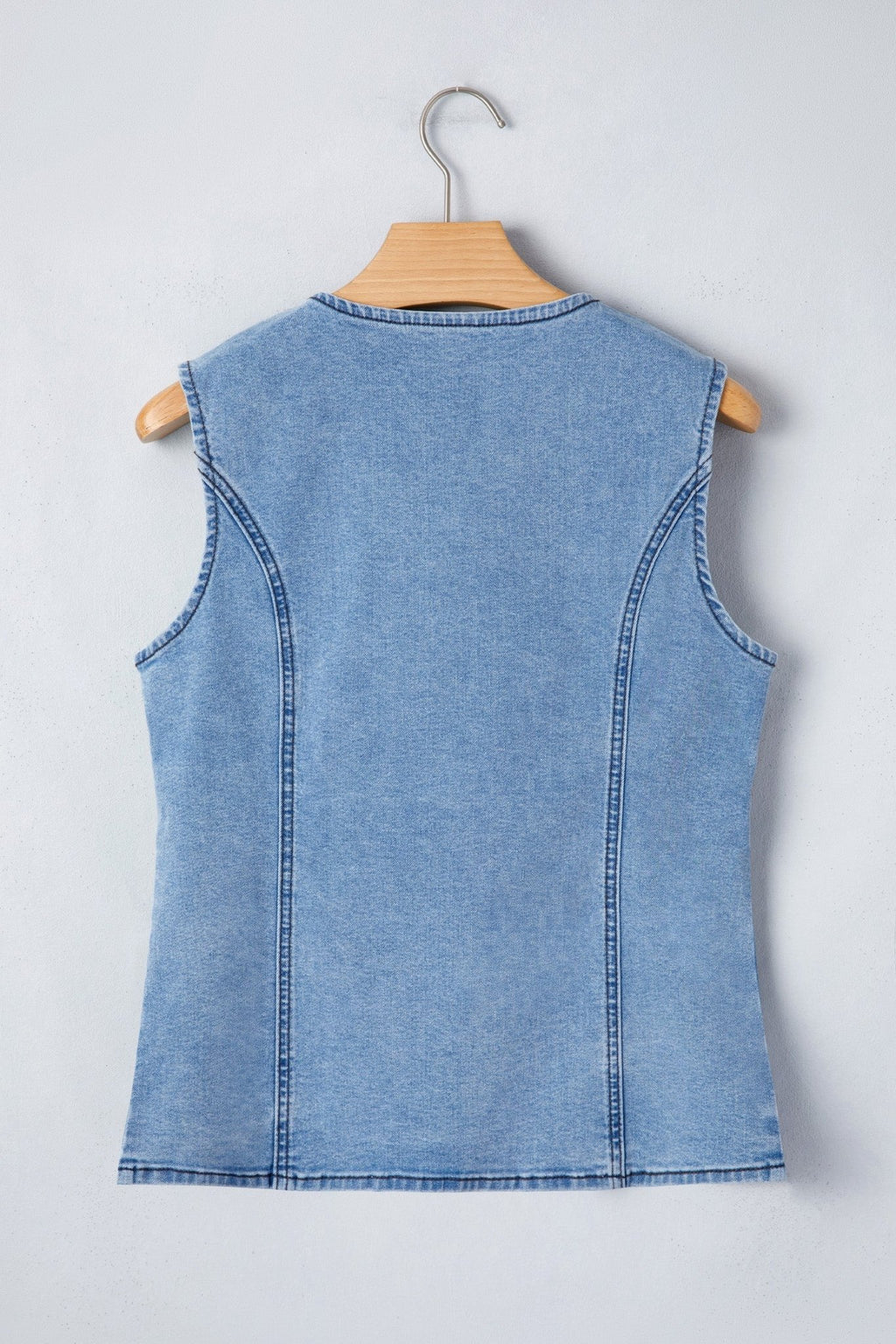 Solid Denim Buttoned Front Slit Vest - Rooted & Reckless Co.