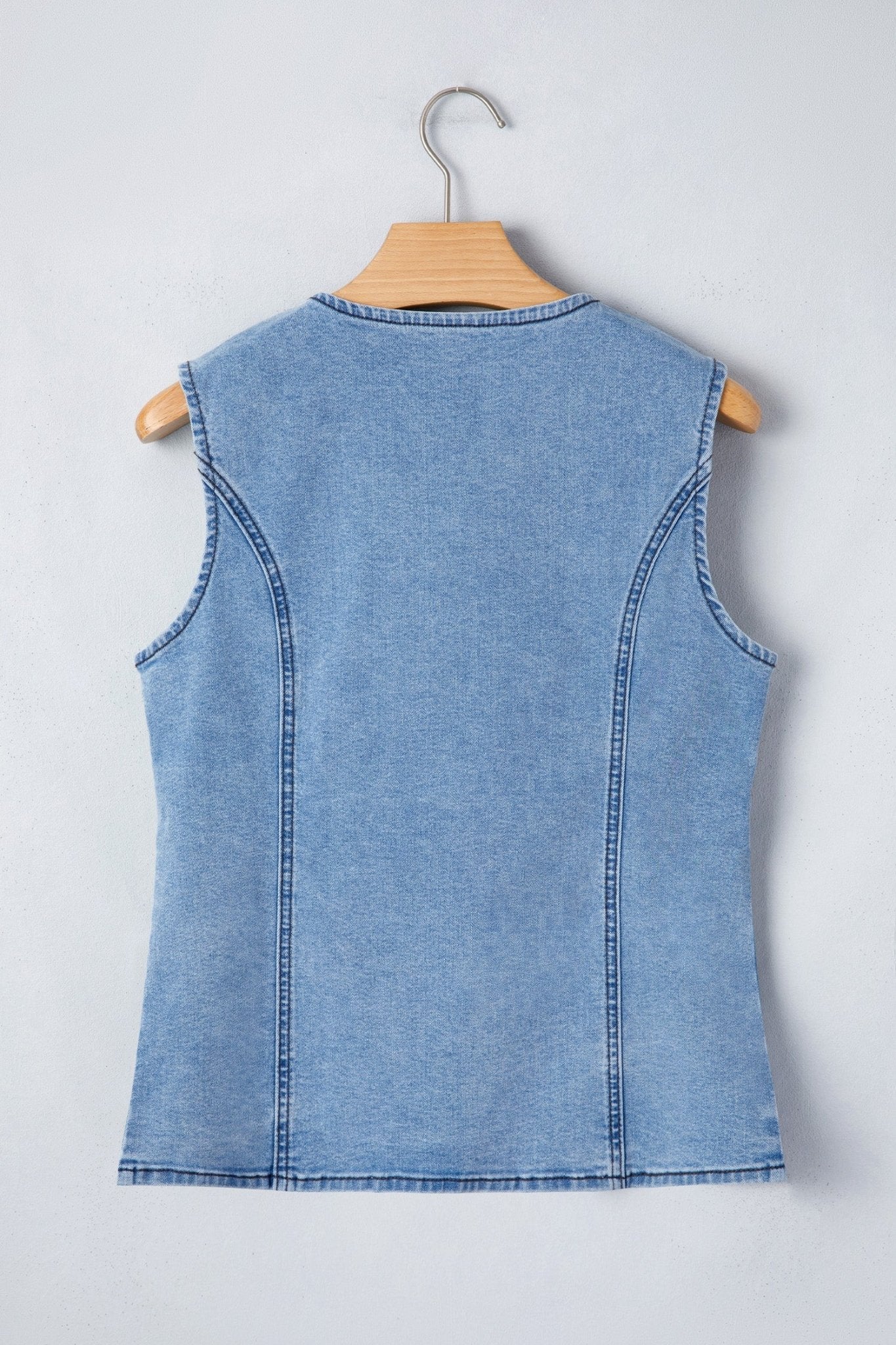 Solid Denim Buttoned Front Slit Vest - Rooted & Reckless Co.