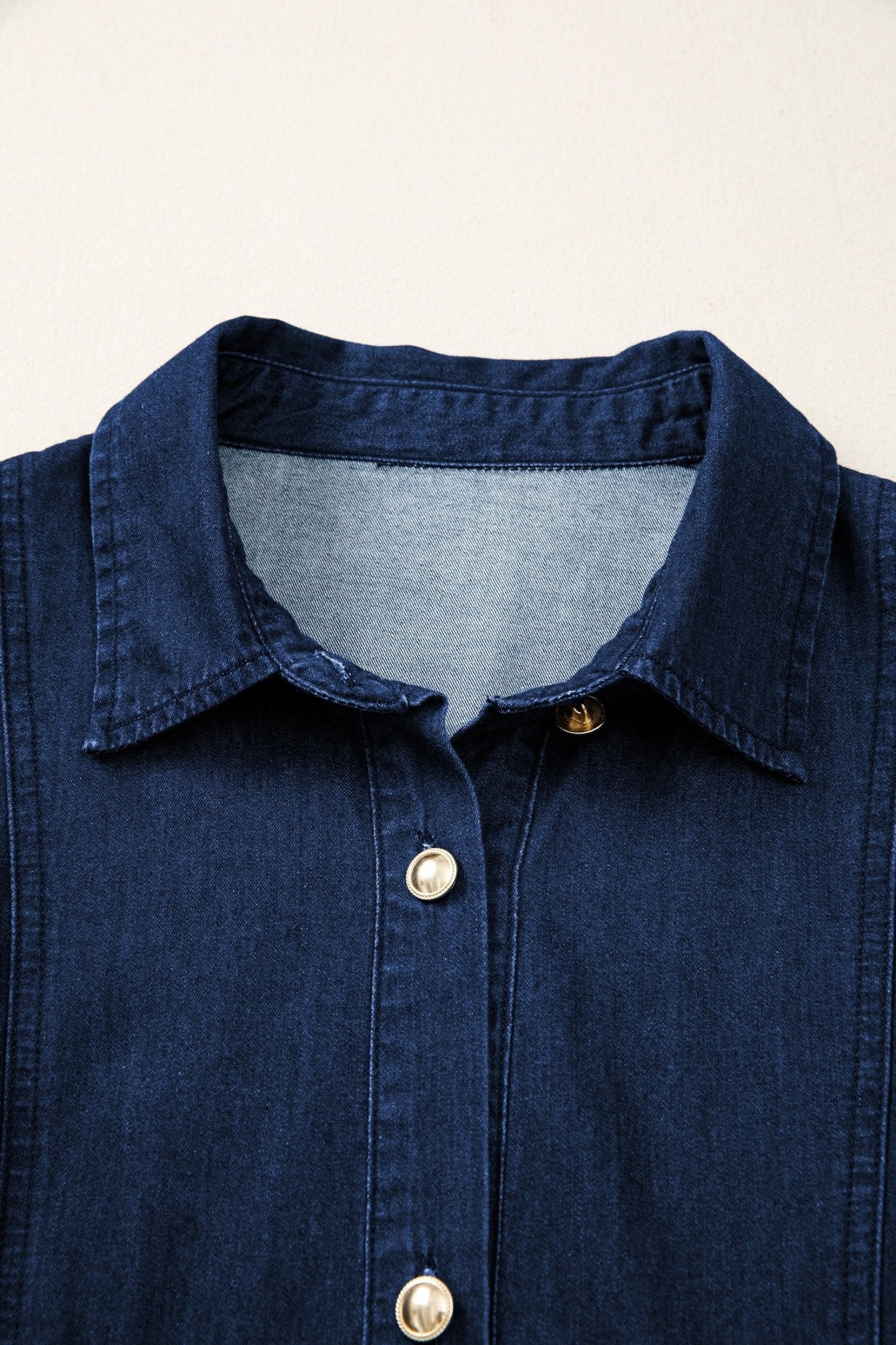 Solid Denim Collared Bubble Sleeve Buttoned Midi Dress - Rooted & Reckless Co.