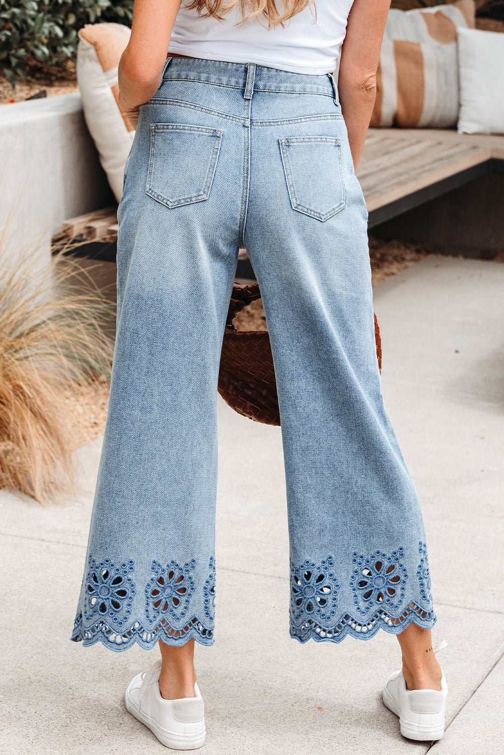 Solid Denim Embroidered Wide Leg Jeans - Rooted & Reckless Co.