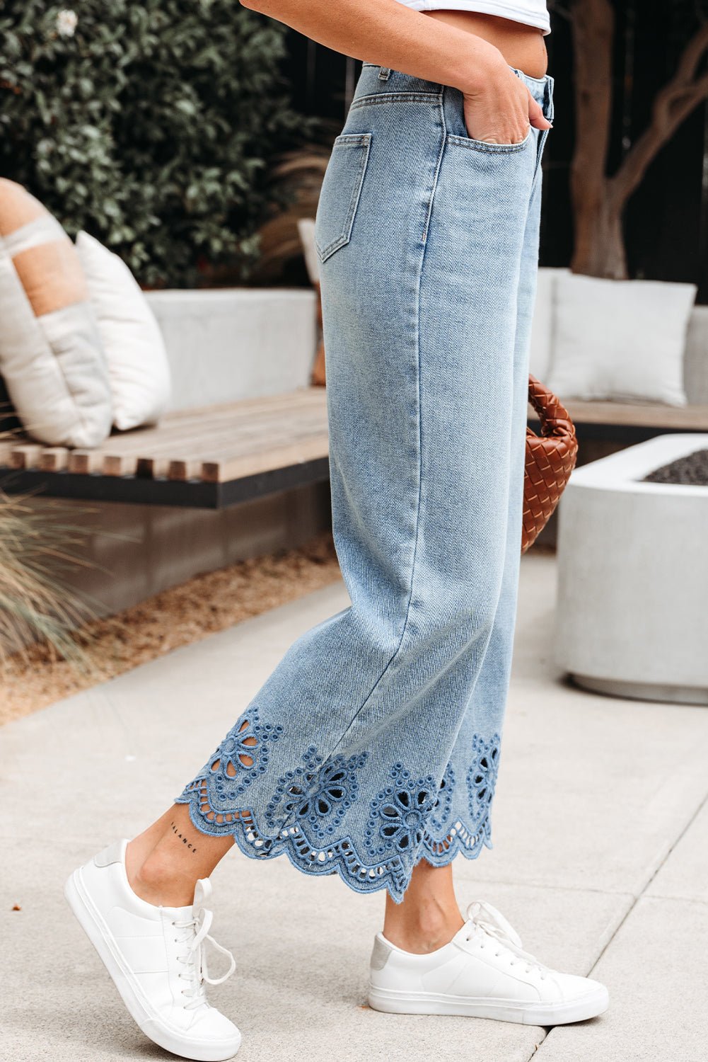 Solid Denim Embroidered Wide Leg Jeans - Rooted & Reckless Co.