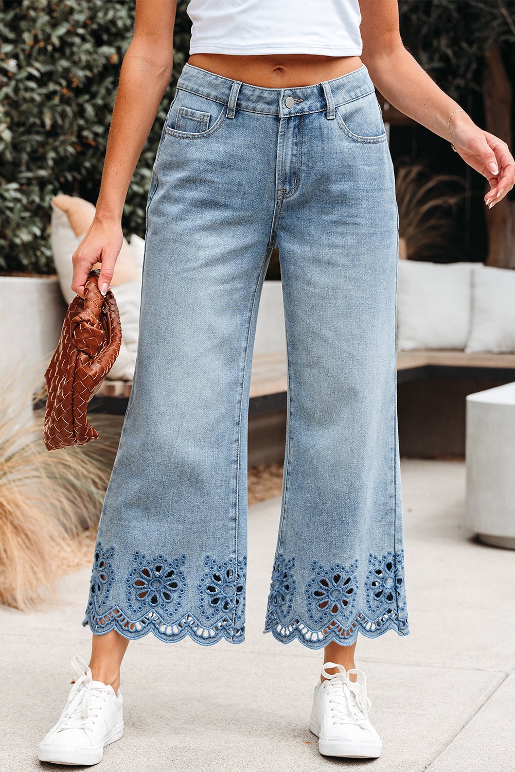 Solid Denim Embroidered Wide Leg Jeans - Rooted & Reckless Co.