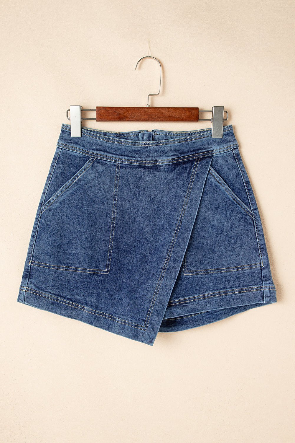 Solid Denim Faux Wrap Mini Skort - Rooted & Reckless Co.