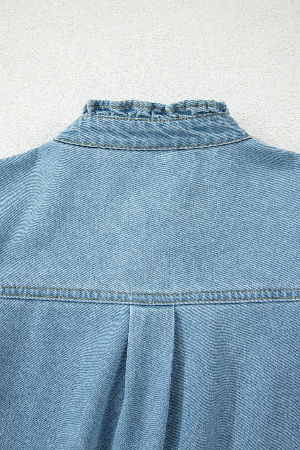 Solid Denim Frilled Ruffle Sleeve Buttoned Mini Dress - Rooted & Reckless Co.