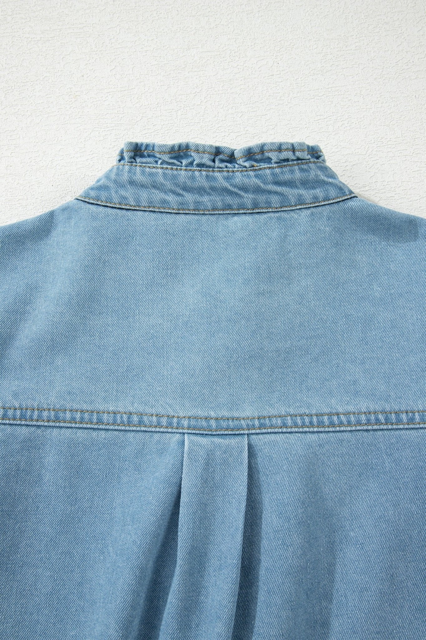 Solid Denim Frilled Ruffle Sleeve Buttoned Mini Dress - Rooted & Reckless Co.