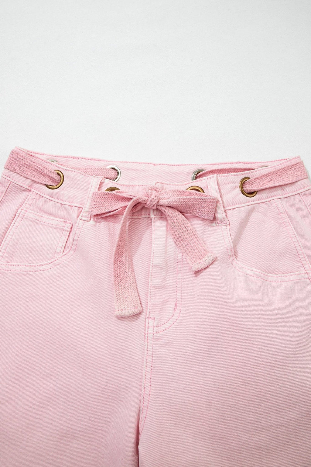 Solid Denim Grommet Tie Waist Barrel Leg Jeans - Rooted & Reckless Co.