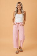 Solid Denim Grommet Tie Waist Barrel Leg Jeans - Rooted & Reckless Co.