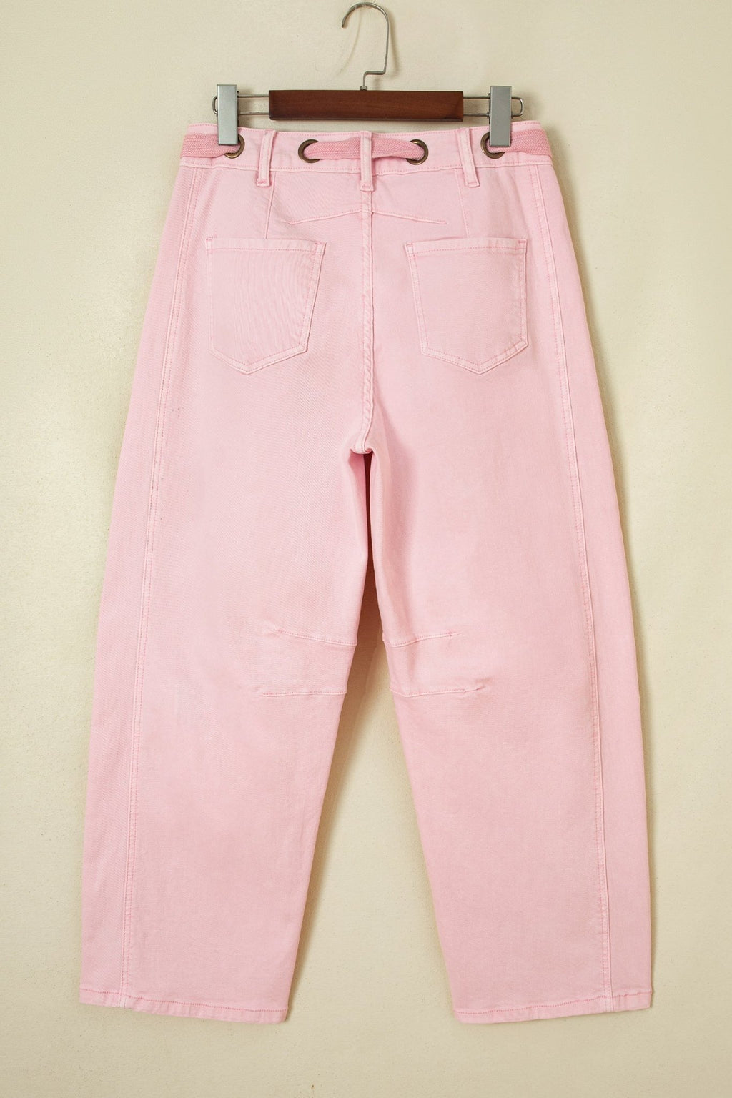 Solid Denim Grommet Tie Waist Barrel Leg Jeans - Rooted & Reckless Co.