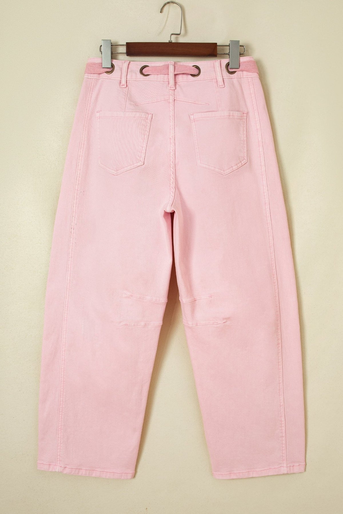 Solid Denim Grommet Tie Waist Barrel Leg Jeans - Rooted & Reckless Co.