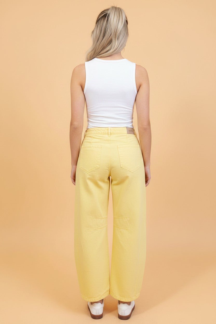 Solid Denim Grommet Tie Waist Barrel Leg Jeans - Rooted & Reckless Co.