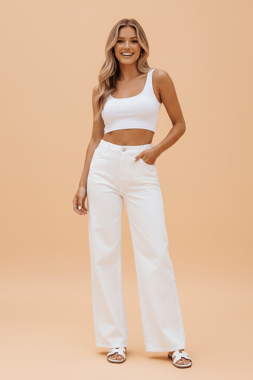 Solid Denim High Waist Wide Leg Jeans - Rooted & Reckless Co.