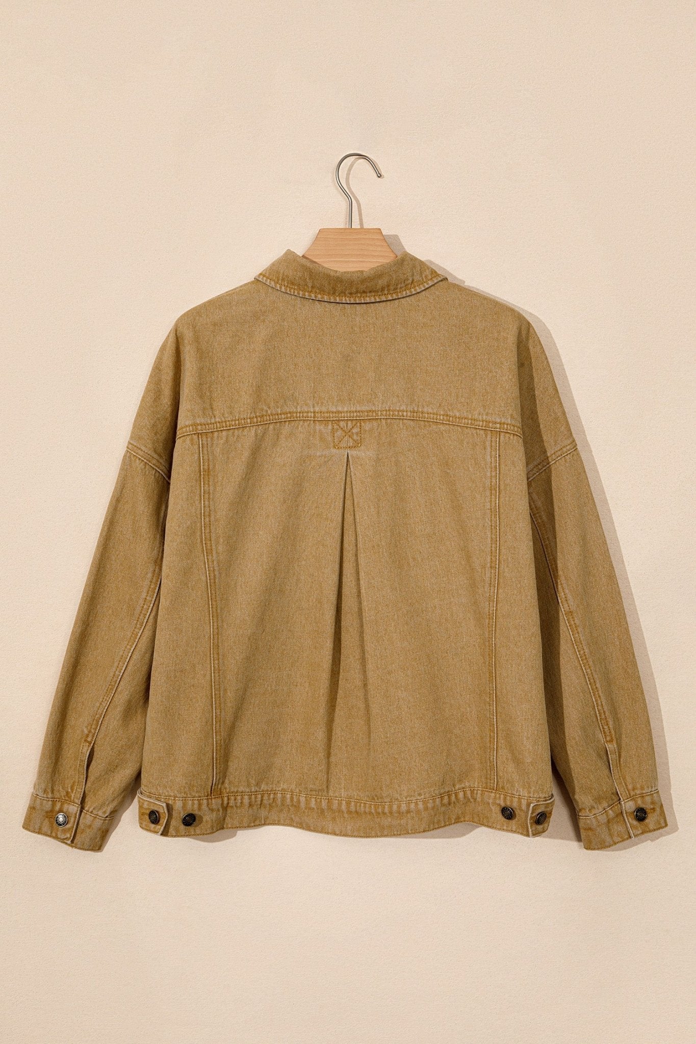 Solid Denim Long Sleeve Buttoned Collar Jacket - Rooted & Reckless Co.