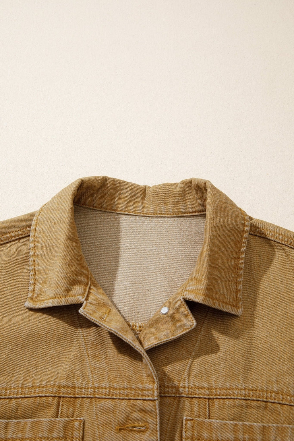 Solid Denim Long Sleeve Buttoned Collar Jacket - Rooted & Reckless Co.
