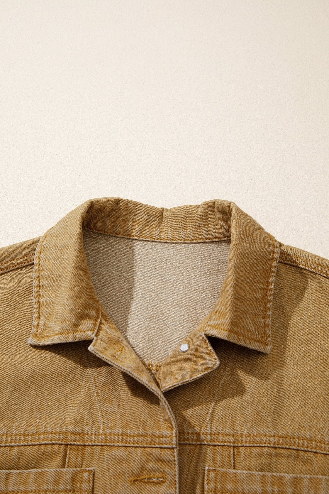 Solid Denim Long Sleeve Buttoned Collar Jacket - Rooted & Reckless Co.