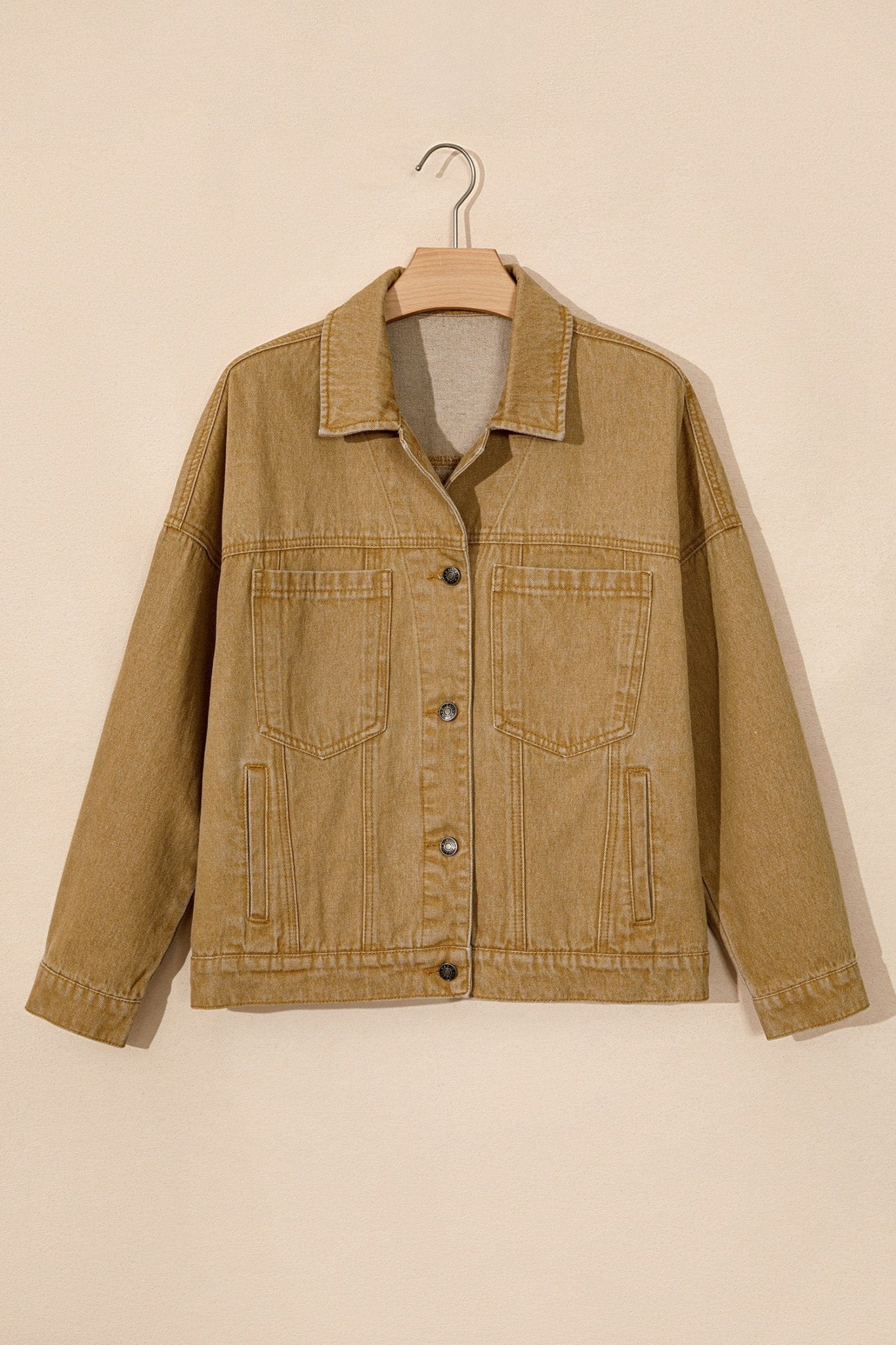 Solid Denim Long Sleeve Buttoned Collar Jacket - Rooted & Reckless Co.