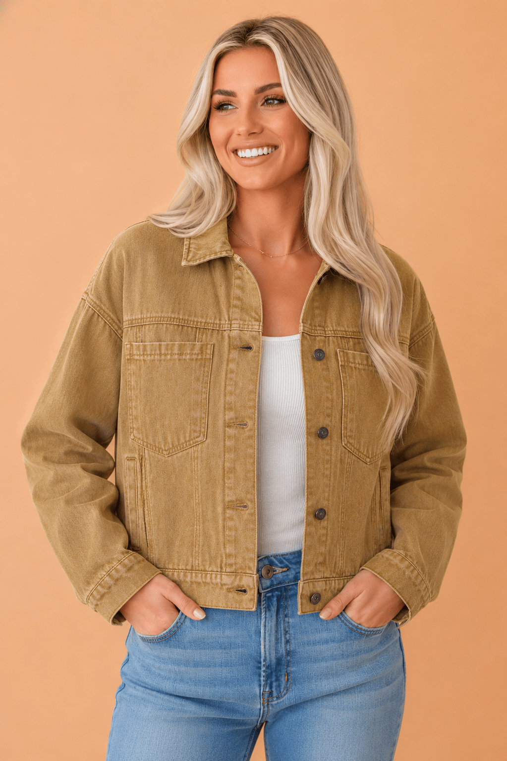 Solid Denim Long Sleeve Buttoned Collar Jacket - Rooted & Reckless Co.