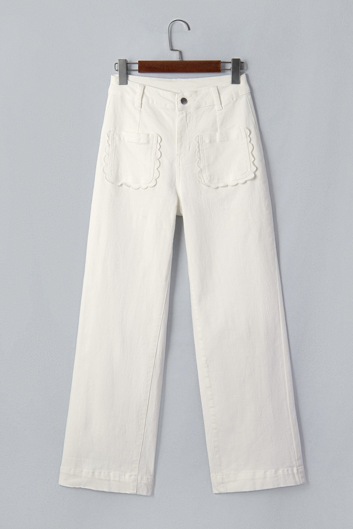 Solid Denim Scalloped Patch Pocket Shift Jeans - Rooted & Reckless Co.