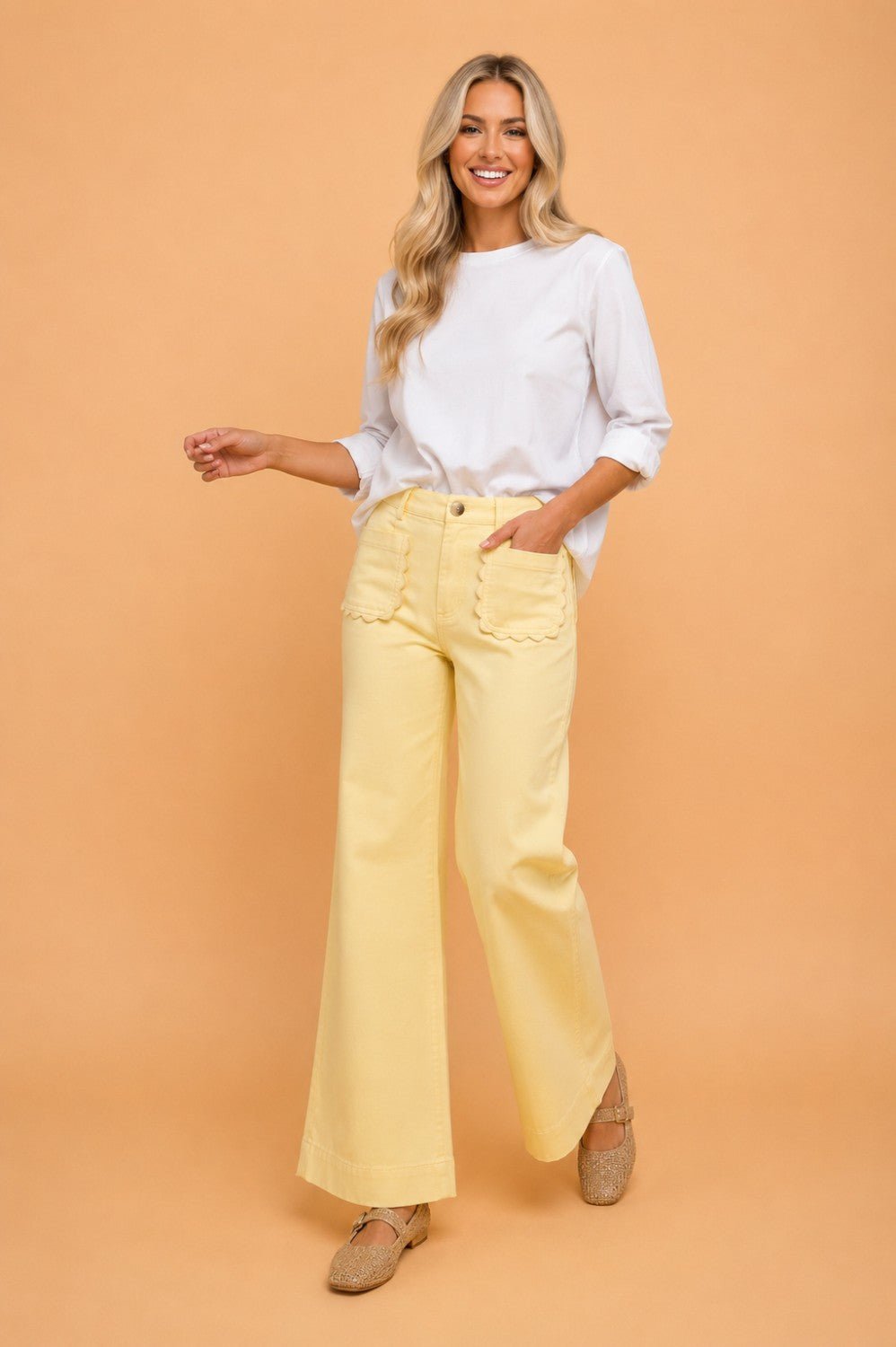 Solid Denim Scalloped Patch Pocket Shift Jeans - Rooted & Reckless Co.