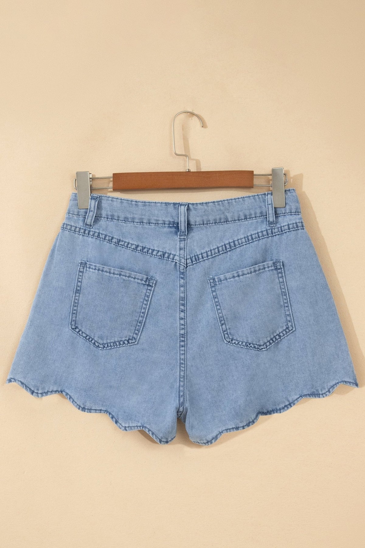 Solid Denim Scalloped Trim High Waist Shorts - Rooted & Reckless Co.