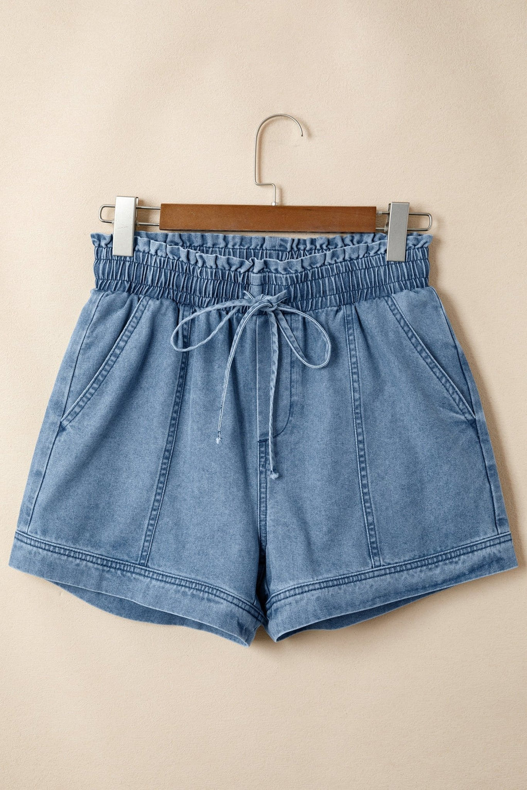 Solid Denim Smocked Elastic Waist Shorts - Rooted & Reckless Co.