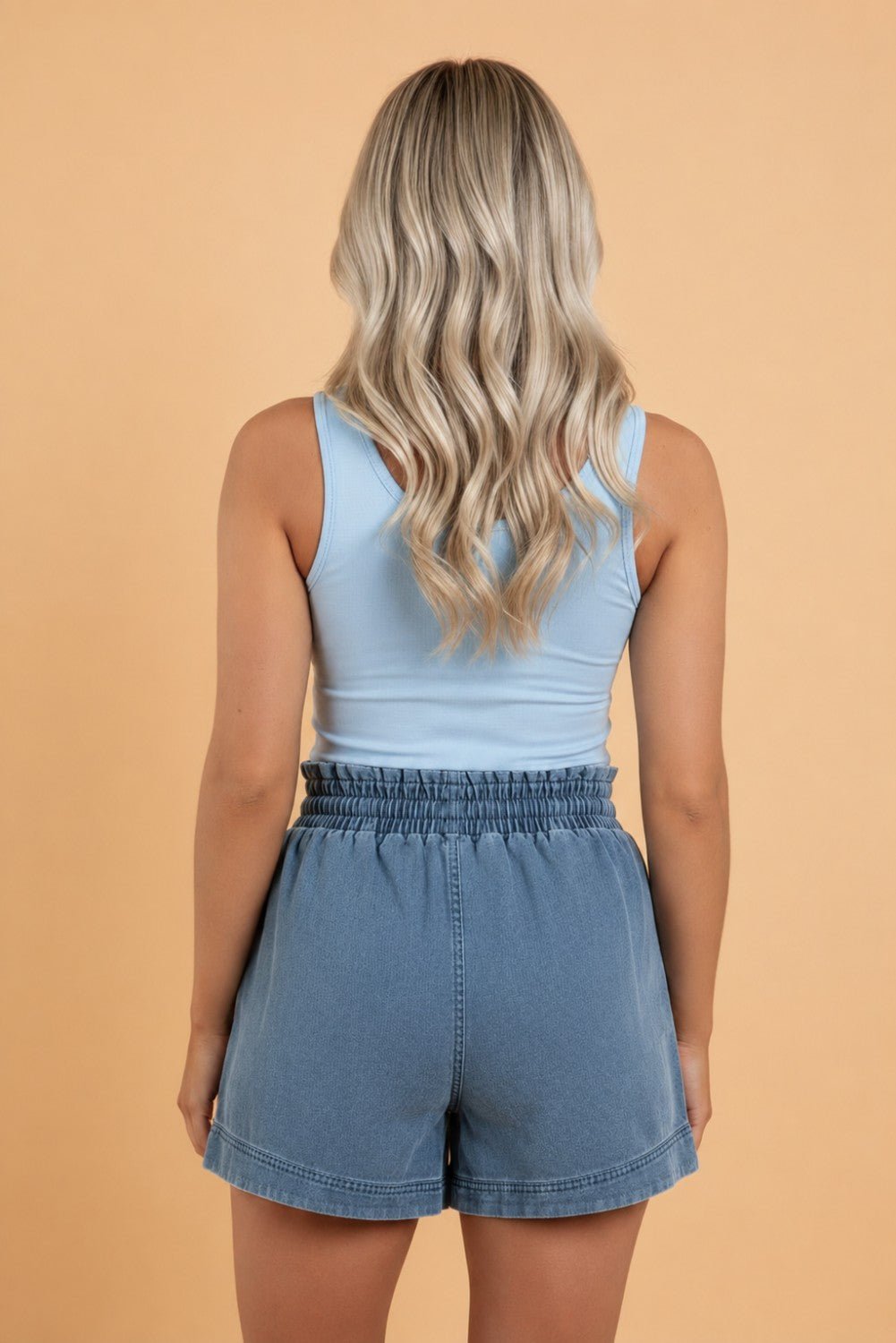 Solid Denim Smocked Elastic Waist Shorts - Rooted & Reckless Co.