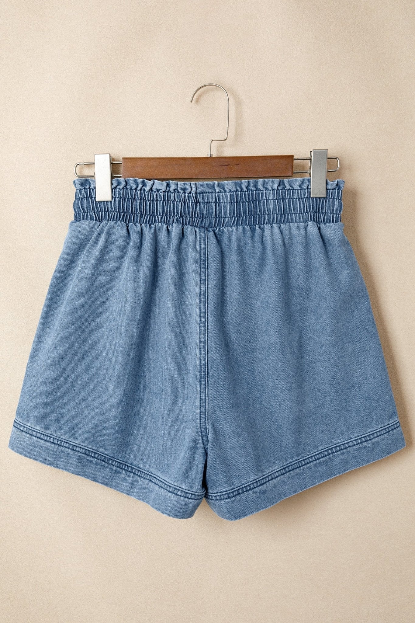 Solid Denim Smocked Elastic Waist Shorts - Rooted & Reckless Co.