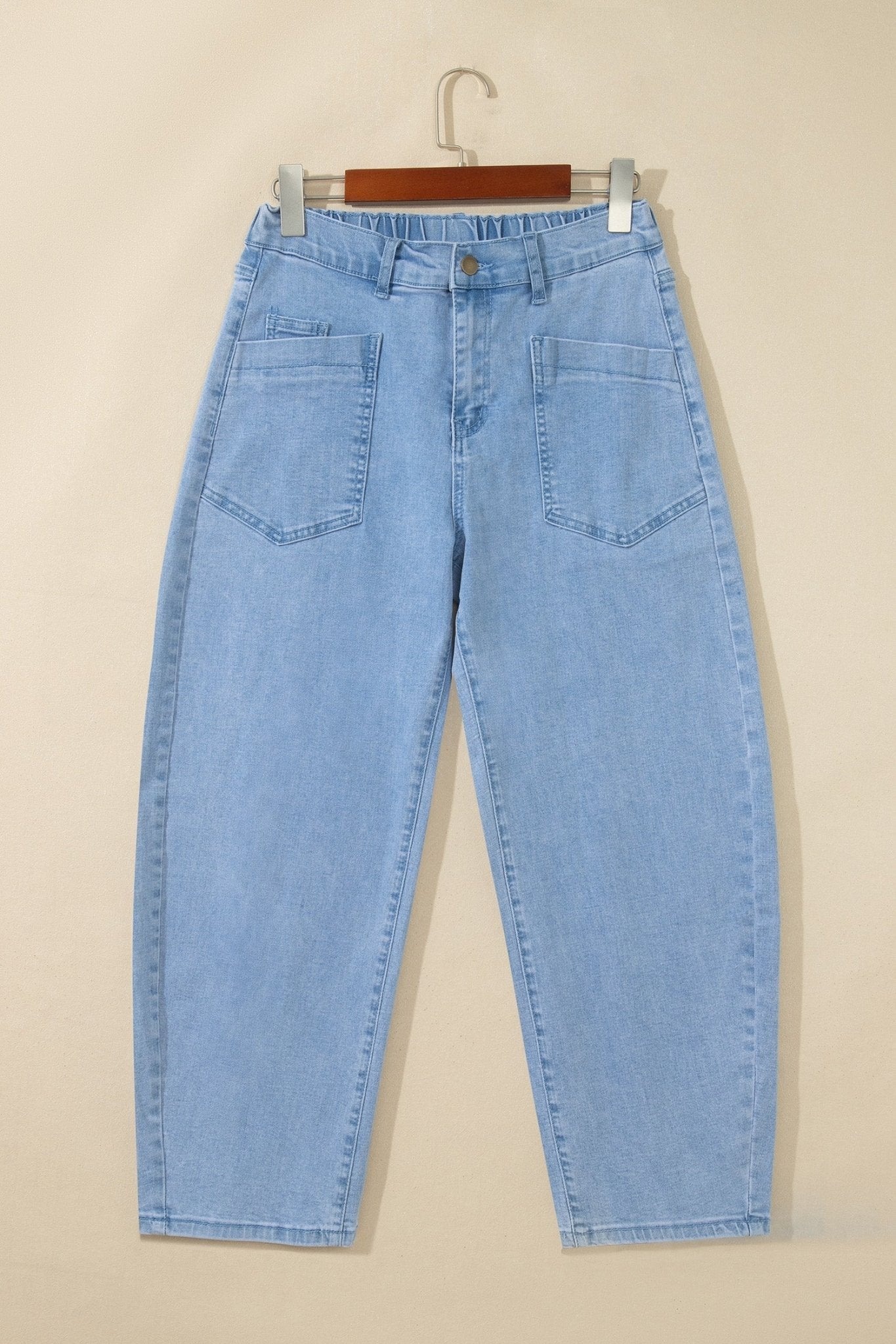 Solid Denim Square Patch Pocket Ankle Length Barrel Jeans - Rooted & Reckless Co.