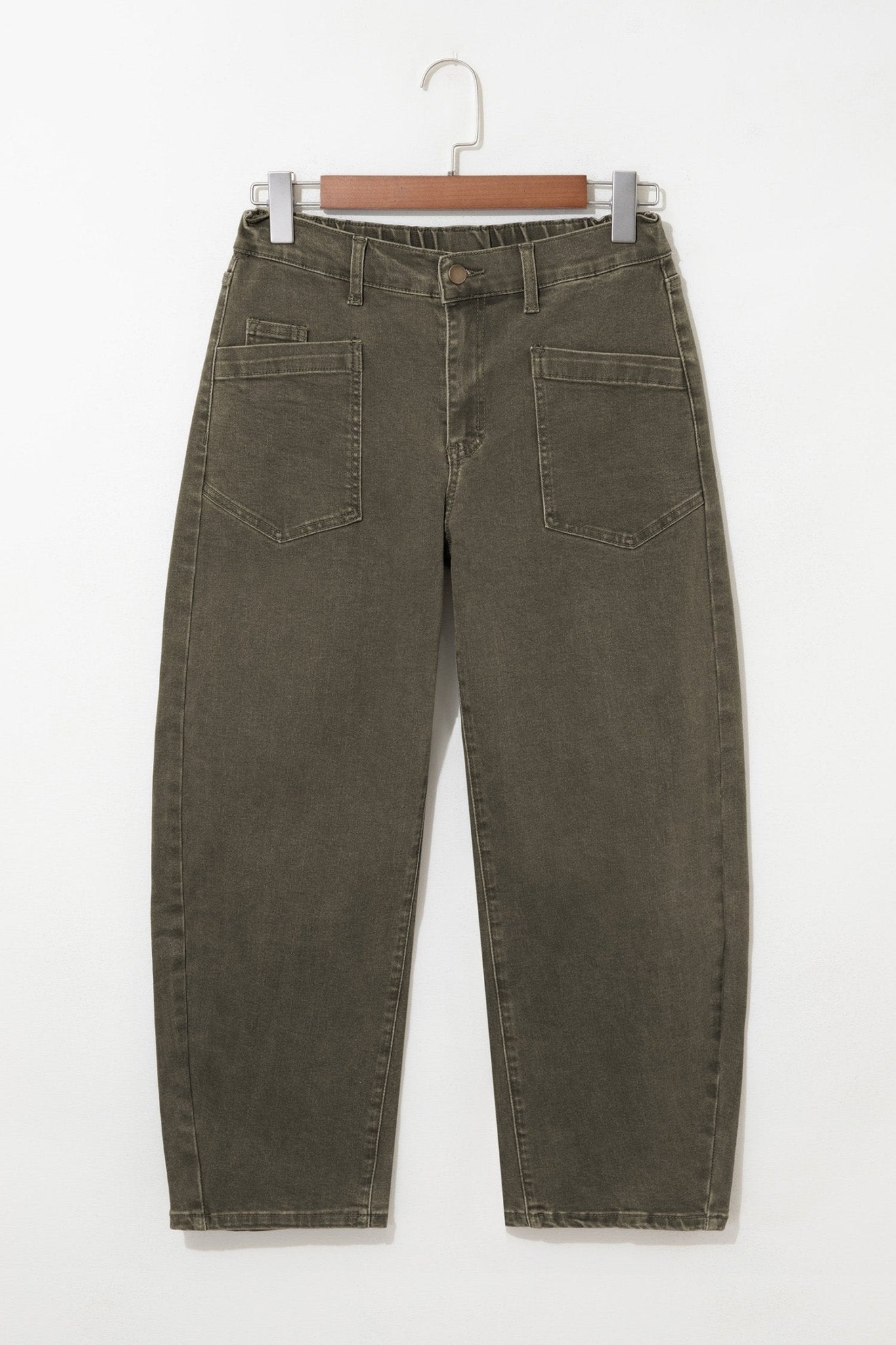 Solid Denim Square Patch Pocket Barrel Jeans - Rooted & Reckless Co.