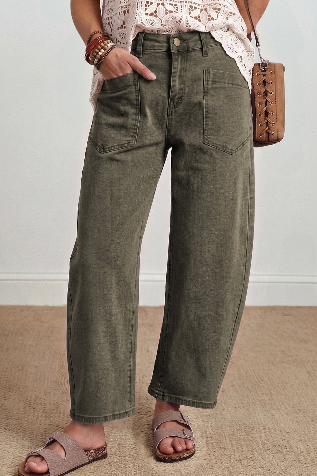 Solid Denim Square Patch Pocket Barrel Jeans - Rooted & Reckless Co.