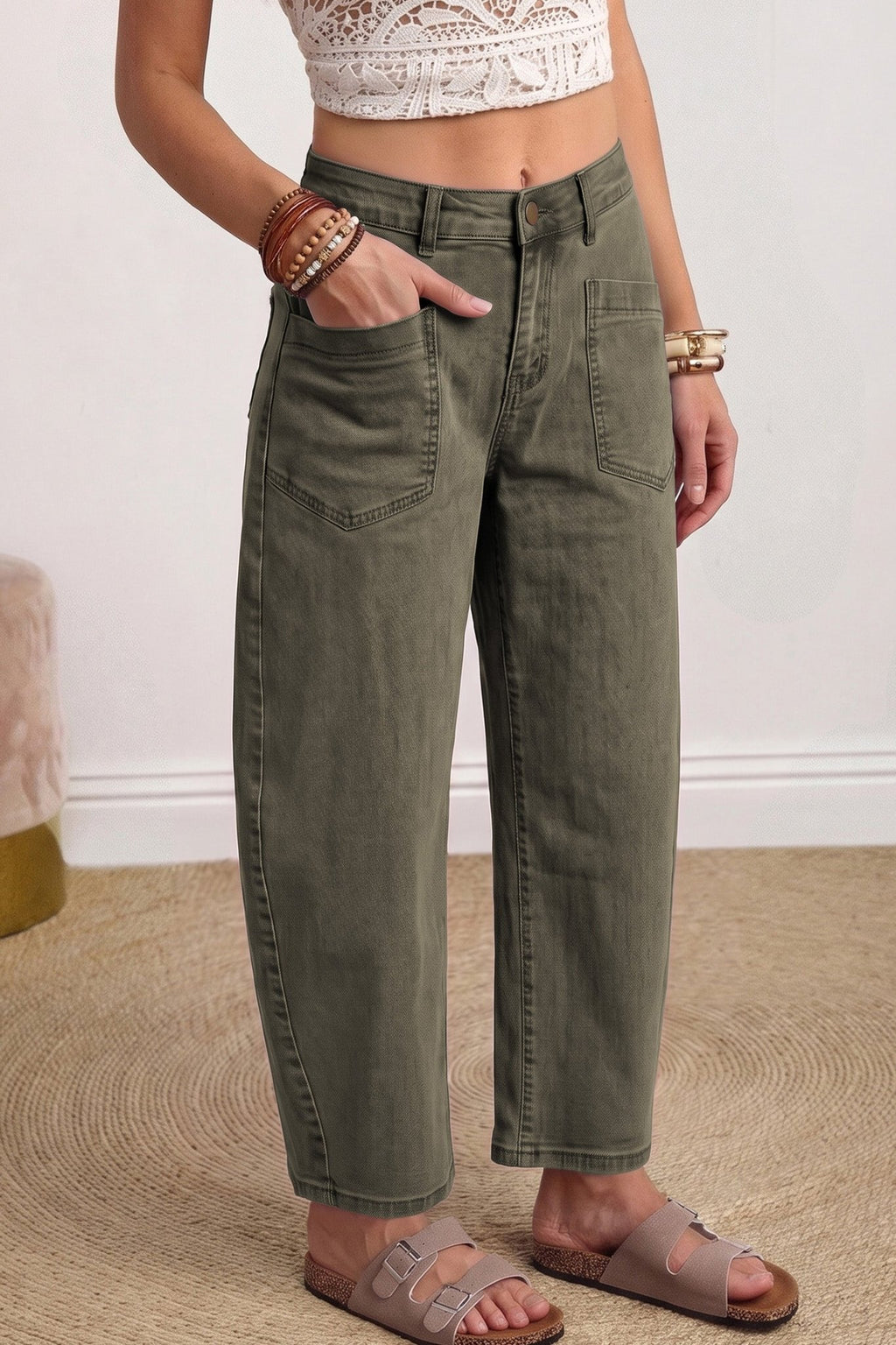 Solid Denim Square Patch Pocket Barrel Jeans - Rooted & Reckless Co.