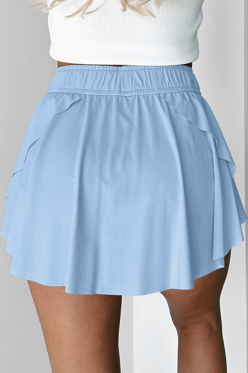 Solid Drawstring Elastic Waist Lined Tennis Skort - Rooted & Reckless Co.