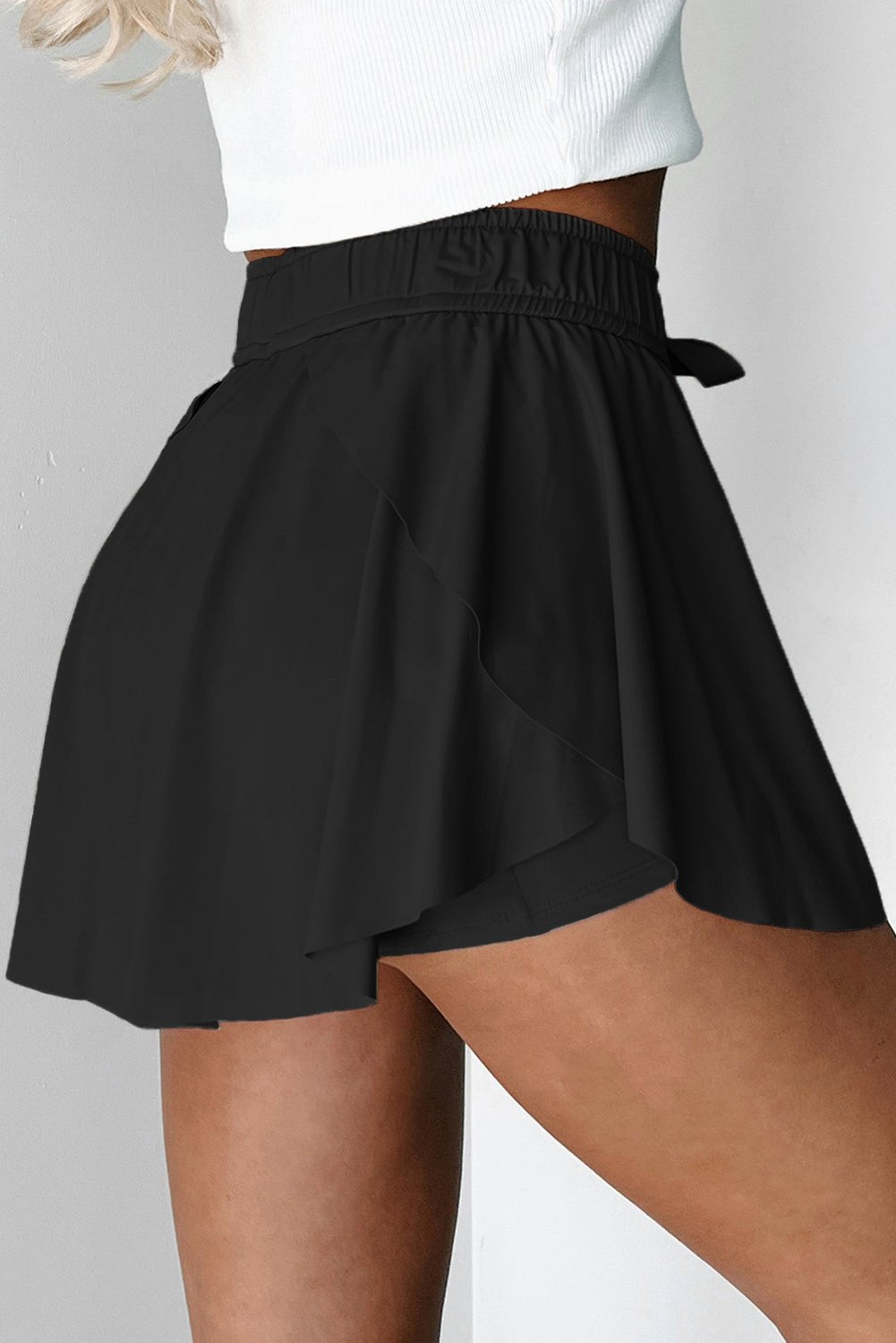 Solid Drawstring Elastic Waist Lined Tennis Skort - Rooted & Reckless Co.