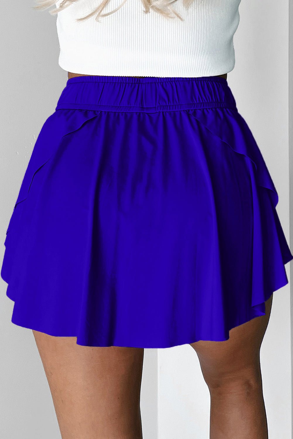 Solid Drawstring Elastic Waist Lined Tennis Skort - Rooted & Reckless Co.