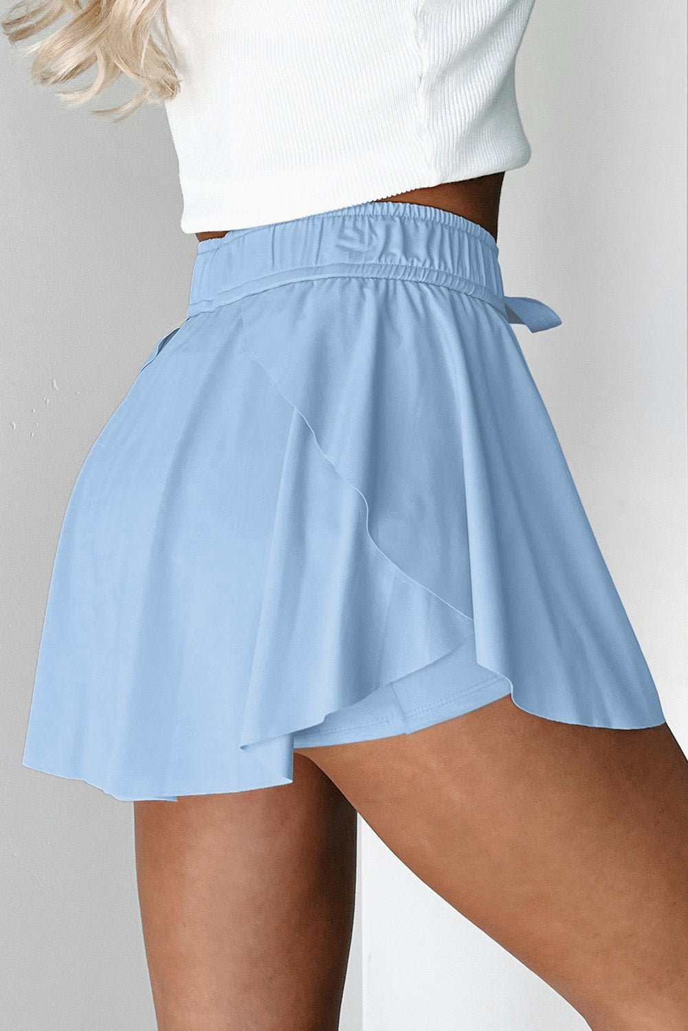 Solid Drawstring Elastic Waist Lined Tennis Skort - Rooted & Reckless Co.