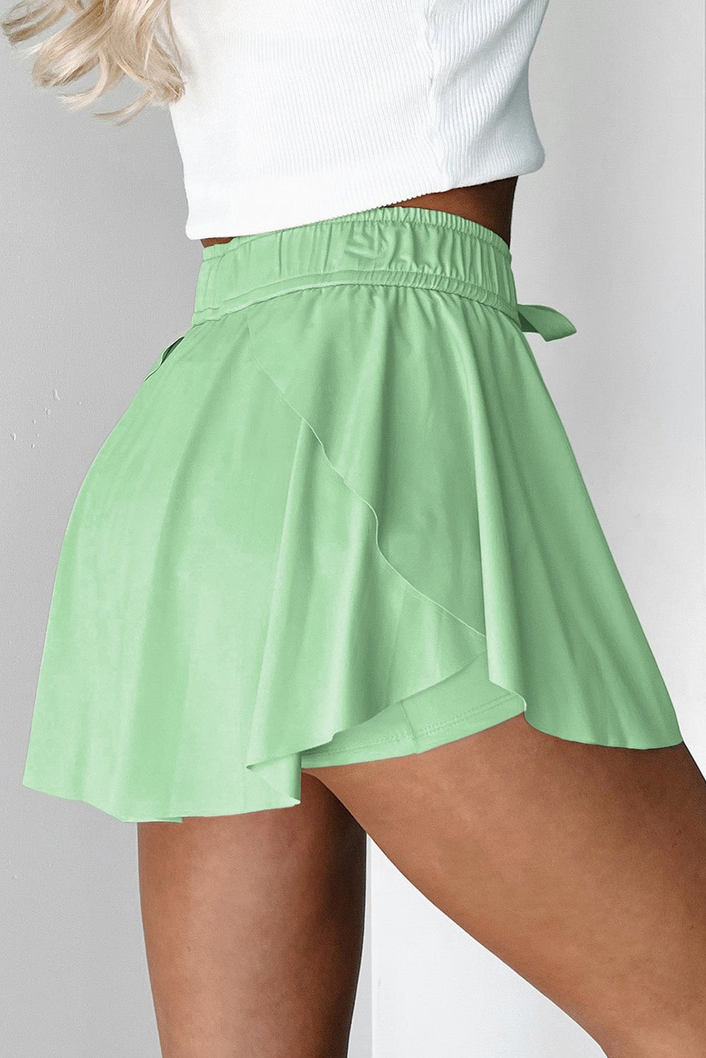 Solid Drawstring Elastic Waist Lined Tennis Skort - Rooted & Reckless Co.