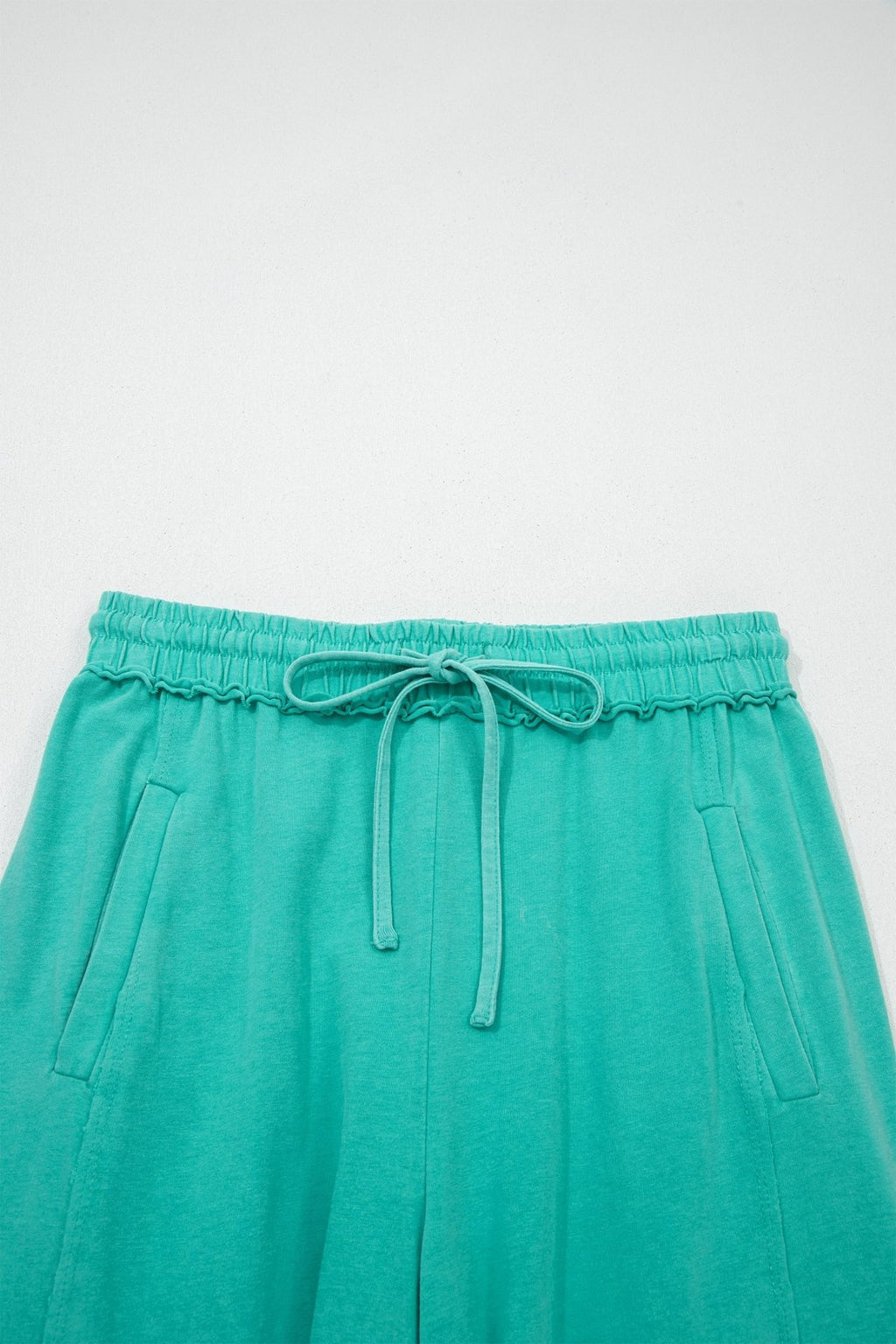 Solid Drawstring Elastic Waist Raw Hem Pants - Rooted & Reckless Co.