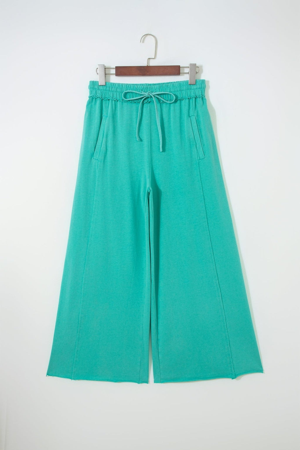Solid Drawstring Elastic Waist Raw Hem Pants - Rooted & Reckless Co.
